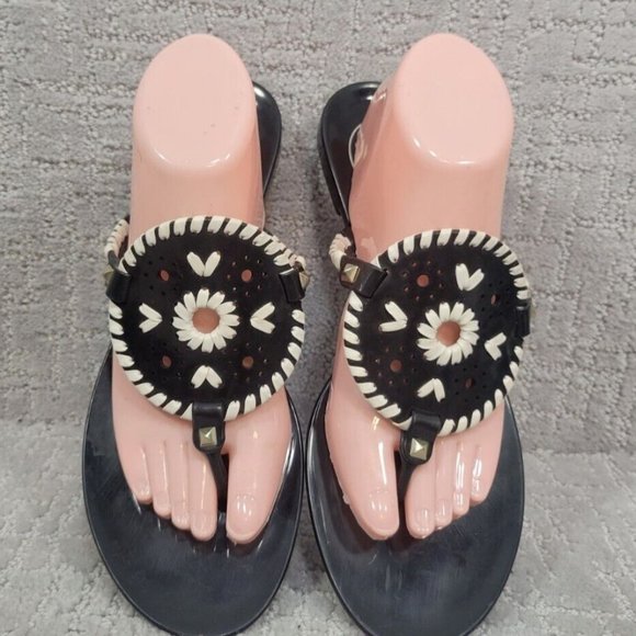 Jack rogers women's size 10 black/White georgica jelly rubber flip flops sandals - Picture 12 of 12